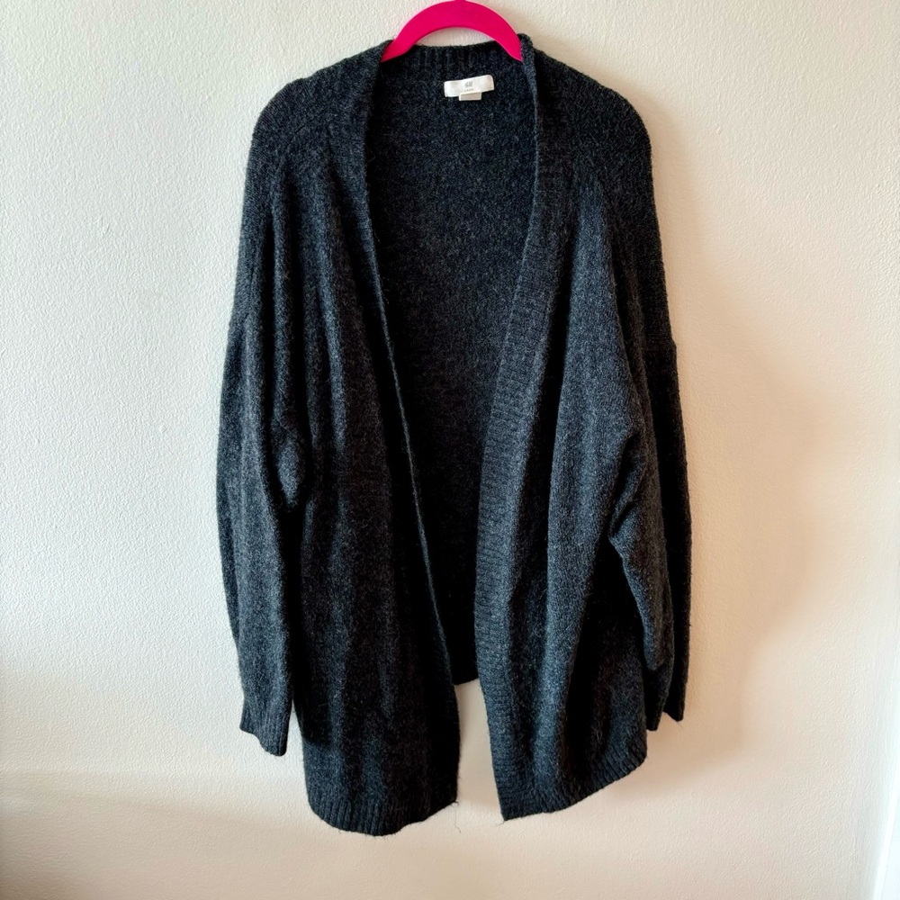 H & M Wool Gray Cardigan Open Sweater Fuzzy Layering L